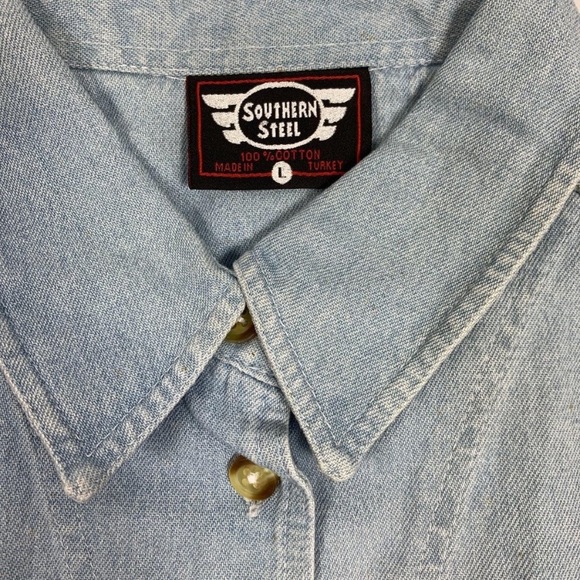 Southern Steel Large Cropped Denim Shirt Front Tie Motorcycle Biker Top - Picture 4 of 4